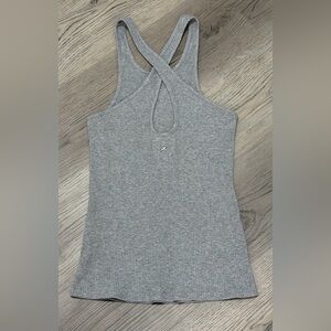 FIRST BASE Brand Gray Cotton Ribbed Cross back Tank Top Size 0 (XS) RETAILS $127